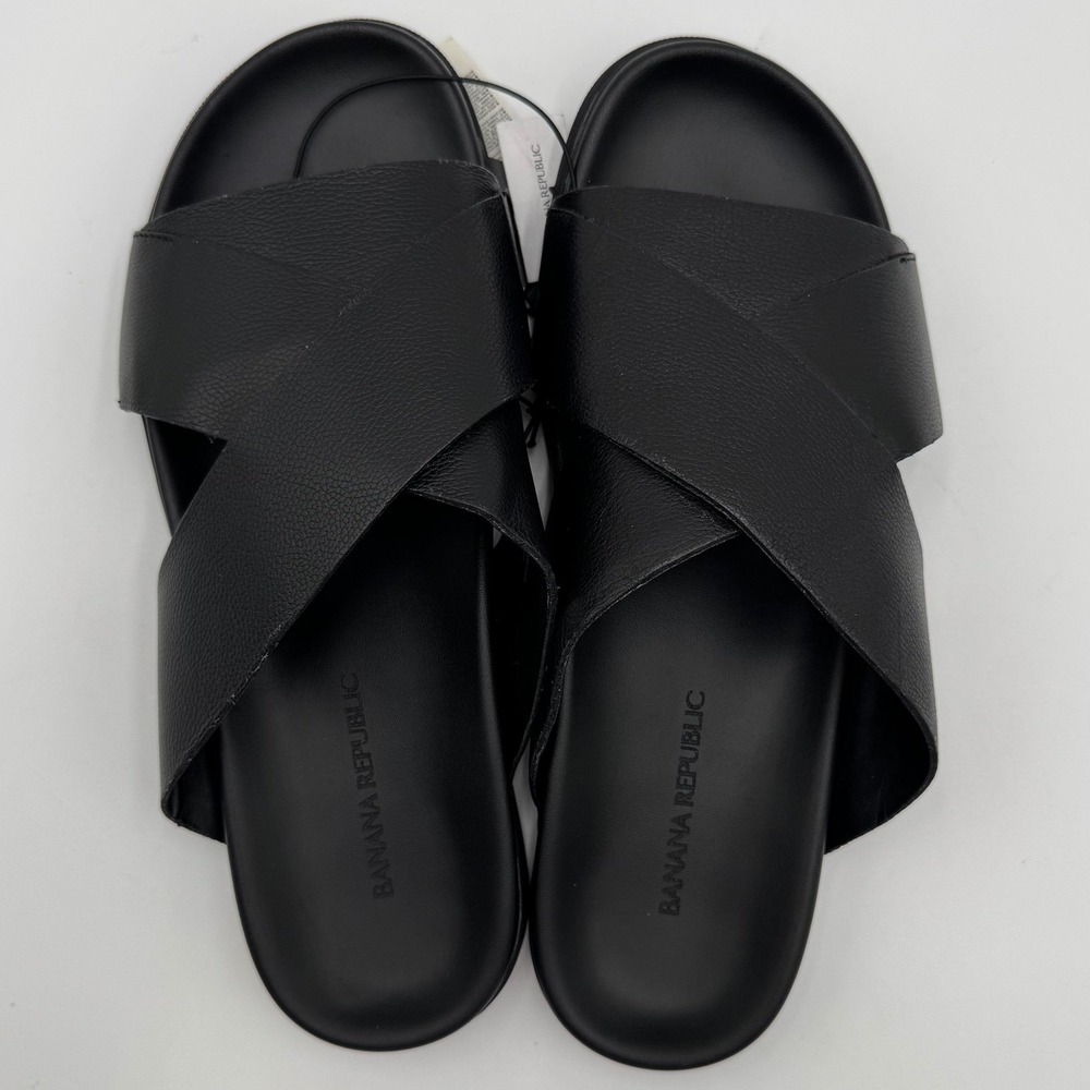 NEW Banana Republic Crossover Leather Slide Sandals 9 Black Minimalist 629080 - Picture 2 of 15
